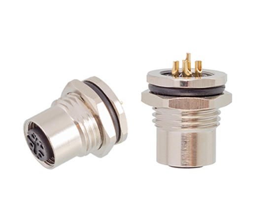 M12板后安装孔型插座 焊线式 螺牙M16*1.5/PG9 屏蔽}